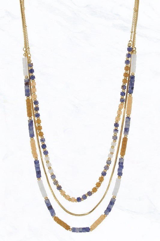 Triple Layer Block Beaded Necklace
