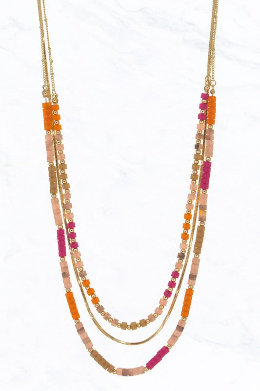 Triple Layer Block Beaded Necklace