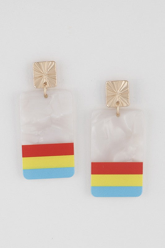 Acrylic Striped Rectangle Drop Earring-Ivory