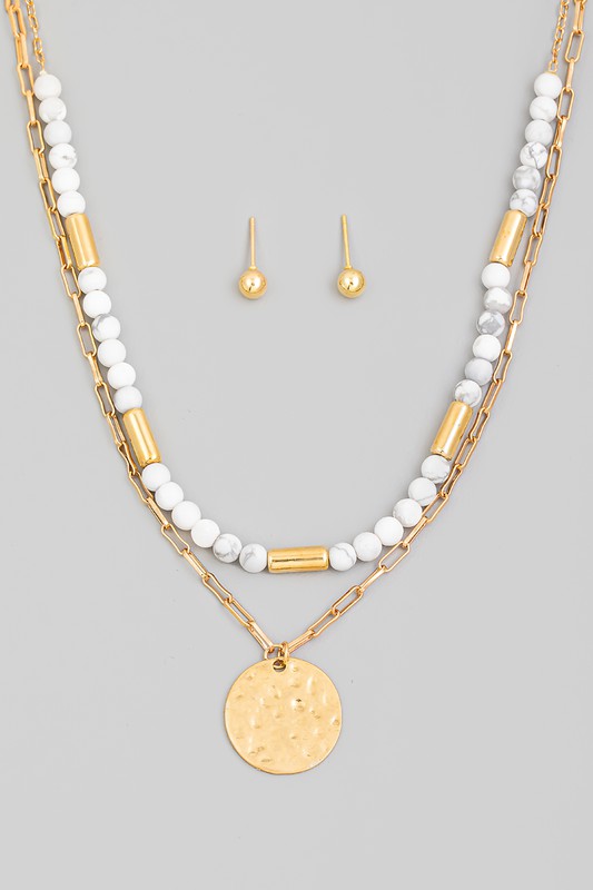 Layered Bead & Coin Drop Necklace