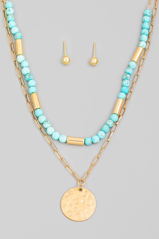 Layered Bead & Coin Drop Necklace
