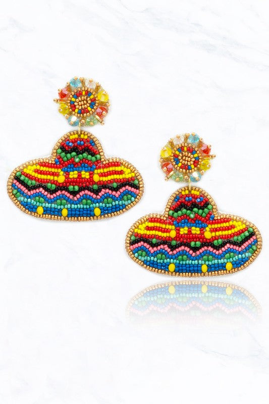 Beaded Sombrero Cinco De Mayo Earrings