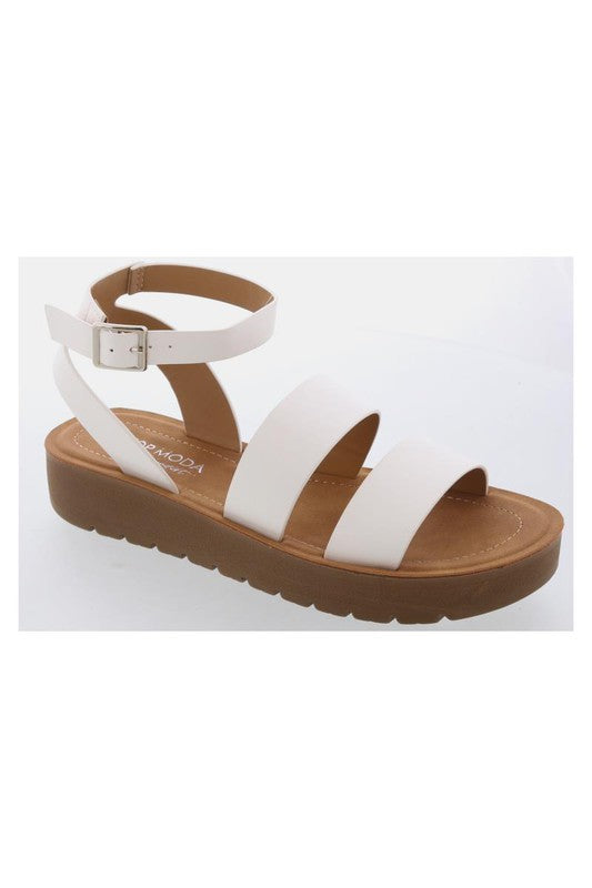 Double Row Ankle Strap Comfort Sandals-White