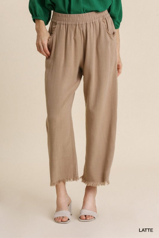 Solid Wide Leg Fray Hem Pant