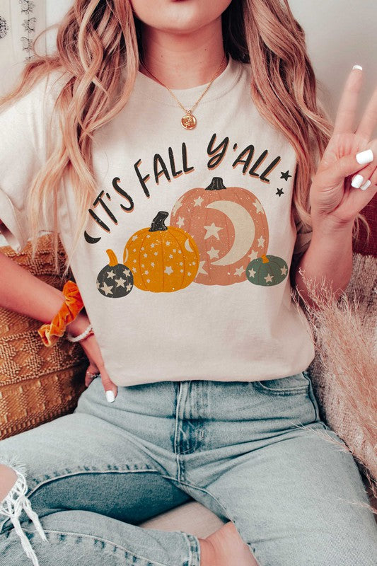It's Fall Y'all Pumpkins Graphic Tee-Almond