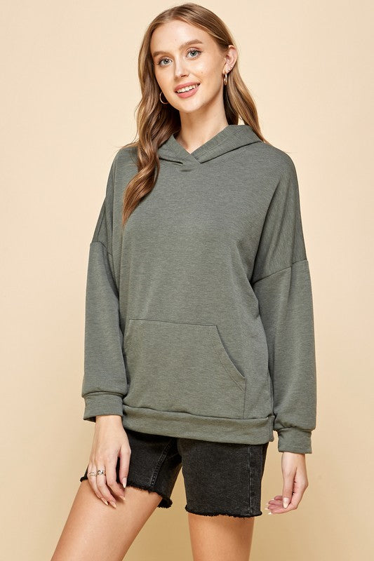 Solid Heathered Hoodie With Front Pocket