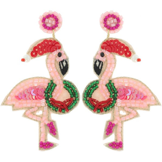Flamingo Wreath Beaded Earring