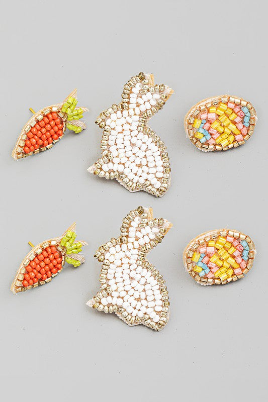 Easter Seed Bead Set of Three Stud Earrings