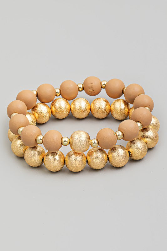 Gold Ball & Beaded Chunky Bracelet Set
