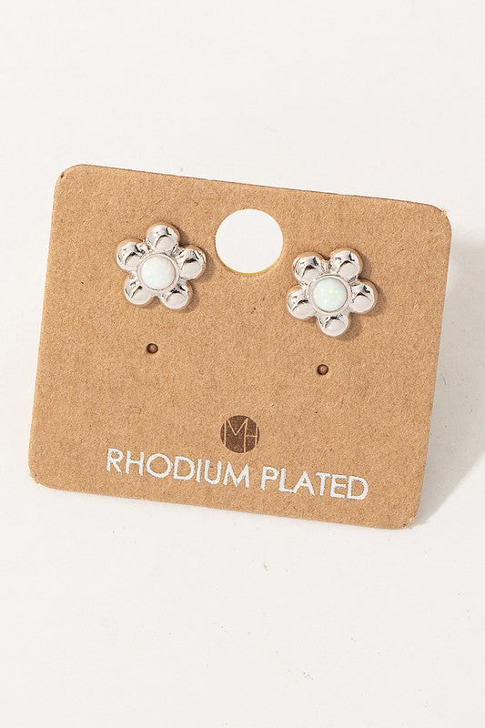 Mini Flower Opal Center Stud Earring