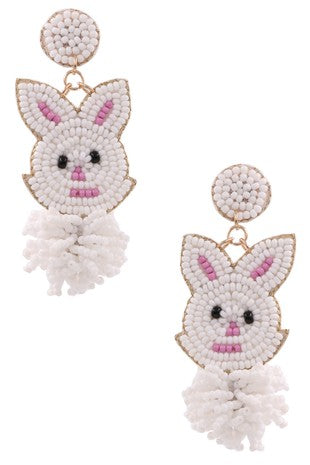 Beaded Pom Pom Bunny Earring