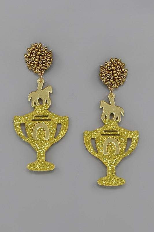 Acrylic Derby Trophy Earring- Gold