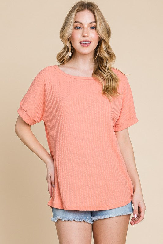 Textured Stripe Banded Sleeve Top