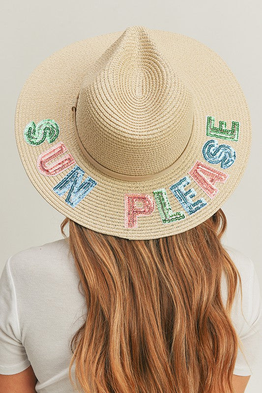 Sequin Letter Straw Panama Hat