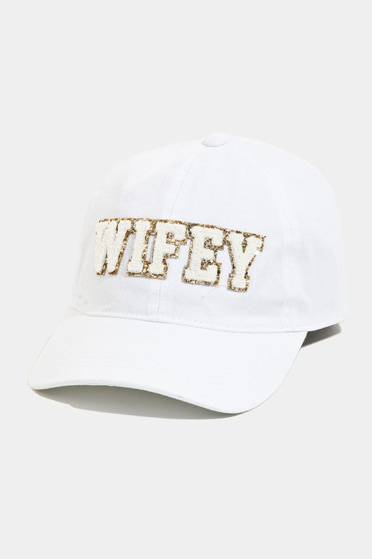 Chenille Letters Wifey Baseball Hat-White