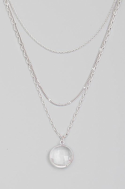 Triple Layer Glass Round Charm Necklace