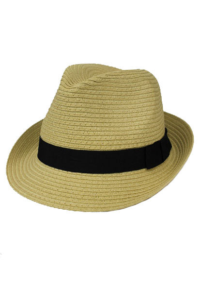 Classic Banded Straw Fedora Hat