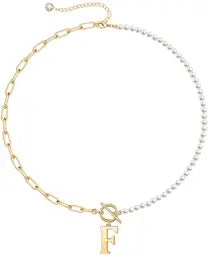 Initial Pearl Link Chain Necklace