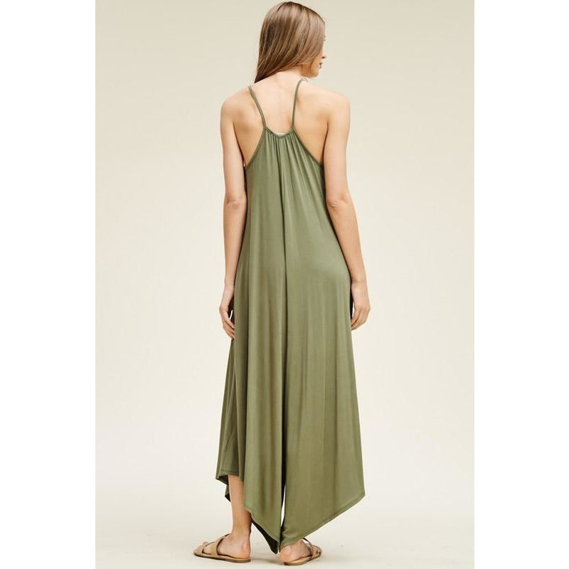 Solid Knit Wide Leg Jumpsuit-Olive