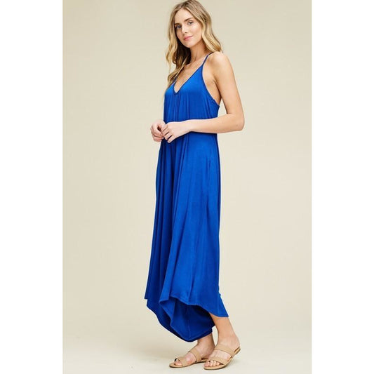 Solid Knit Wide Leg Jumpsuit-Royal