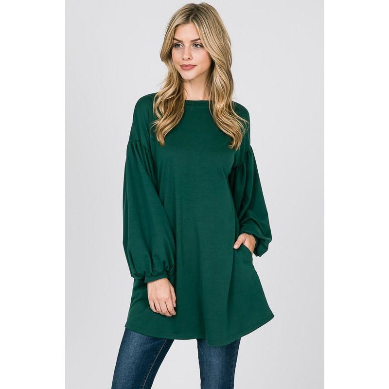 Solid Puff Sleeve Tunic