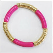 Acrylic Tube & Gold Disk Bead Bracelet