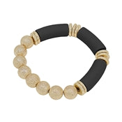 Wood Bar & Textured Gold Bead Bracelet