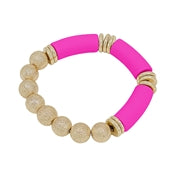 Wood Bar & Textured Gold Bead Bracelet