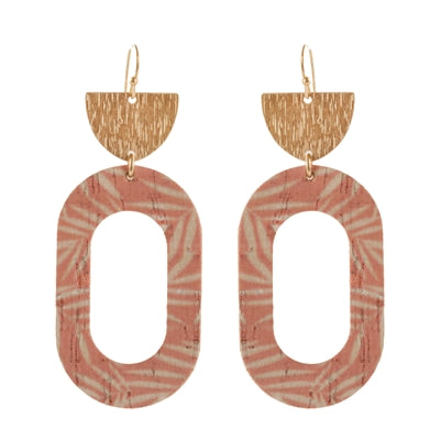Oval Drop Printed Cork Earring