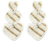 Striped Triple Heart Seed Bead Earring-Wht