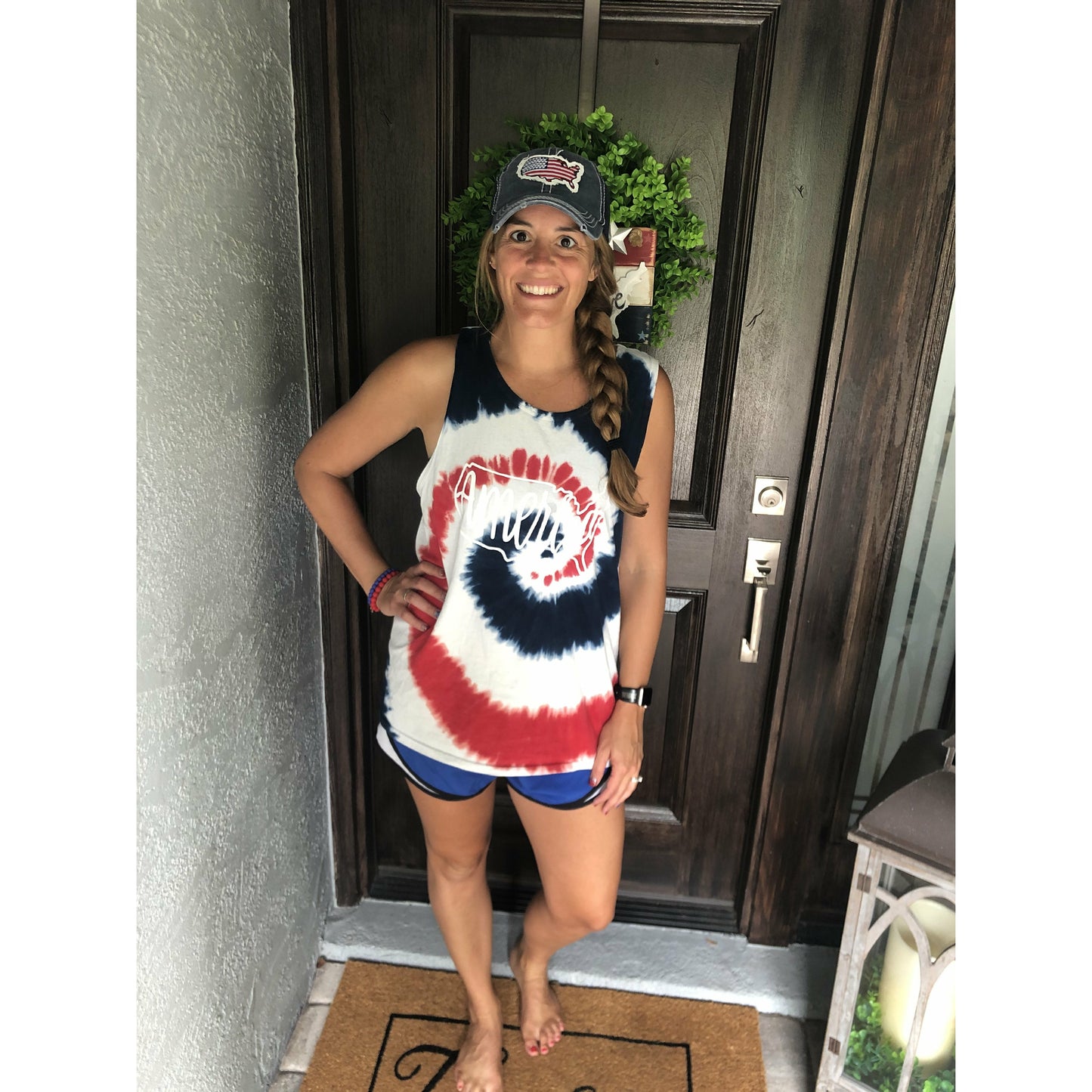 Red, White & Blue Tie Dye Tank with Personalization