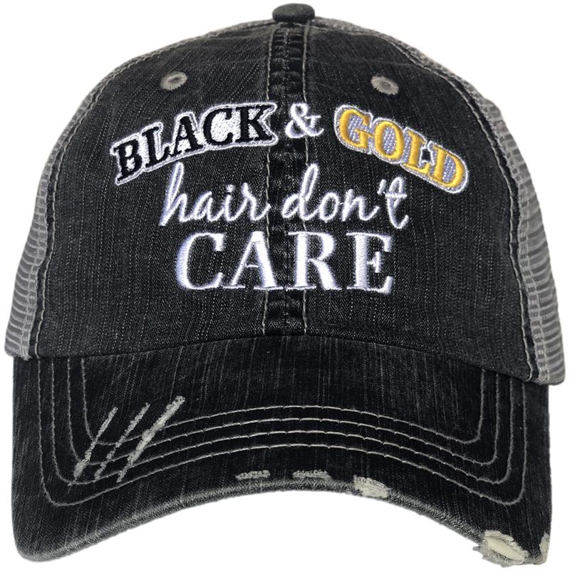 Black & Gold Hair Don't Care Trucker Hat by Katydid