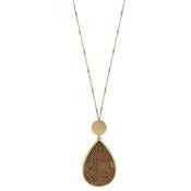 Cork Teardrop /Gold Disk Necklace-Brown