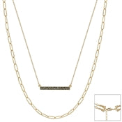 Rhinestone Bar & Chain Layered Necklace