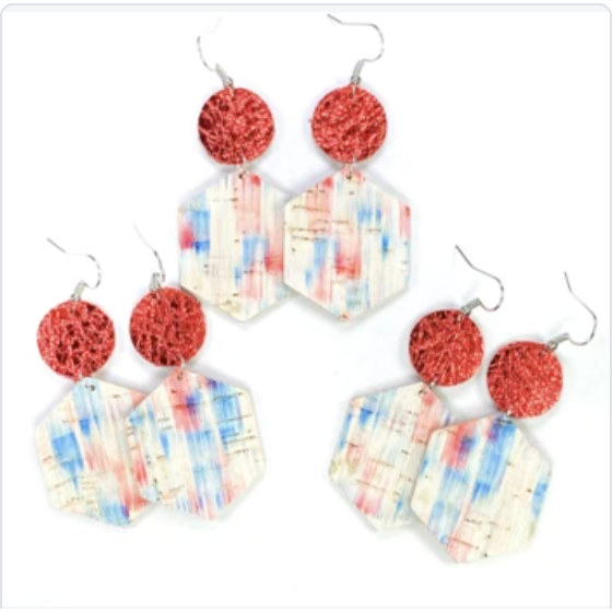 Red & Blue Stroke Hexagon Earrings