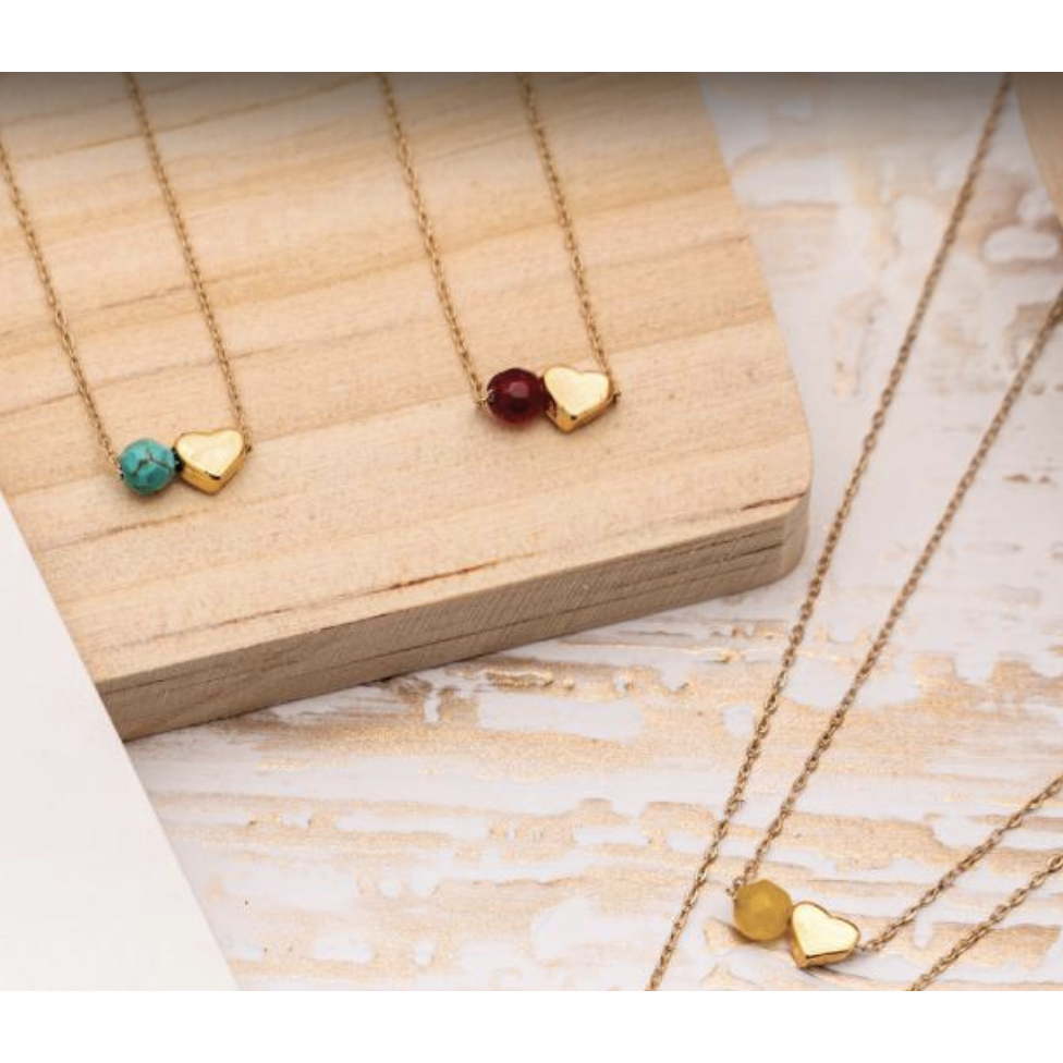Gold Mini Heart Birthstone Necklace