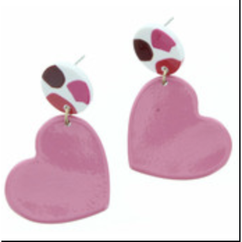 Pink Heart with Spots Earrings