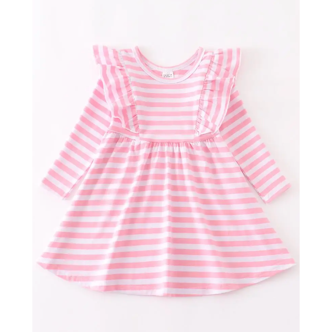 Pink Stripe Ruffle Dress with Personalization