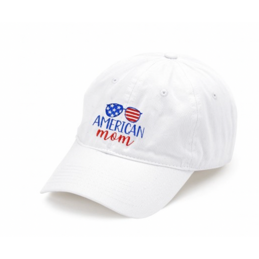 American Mom Embroidered White Cap
