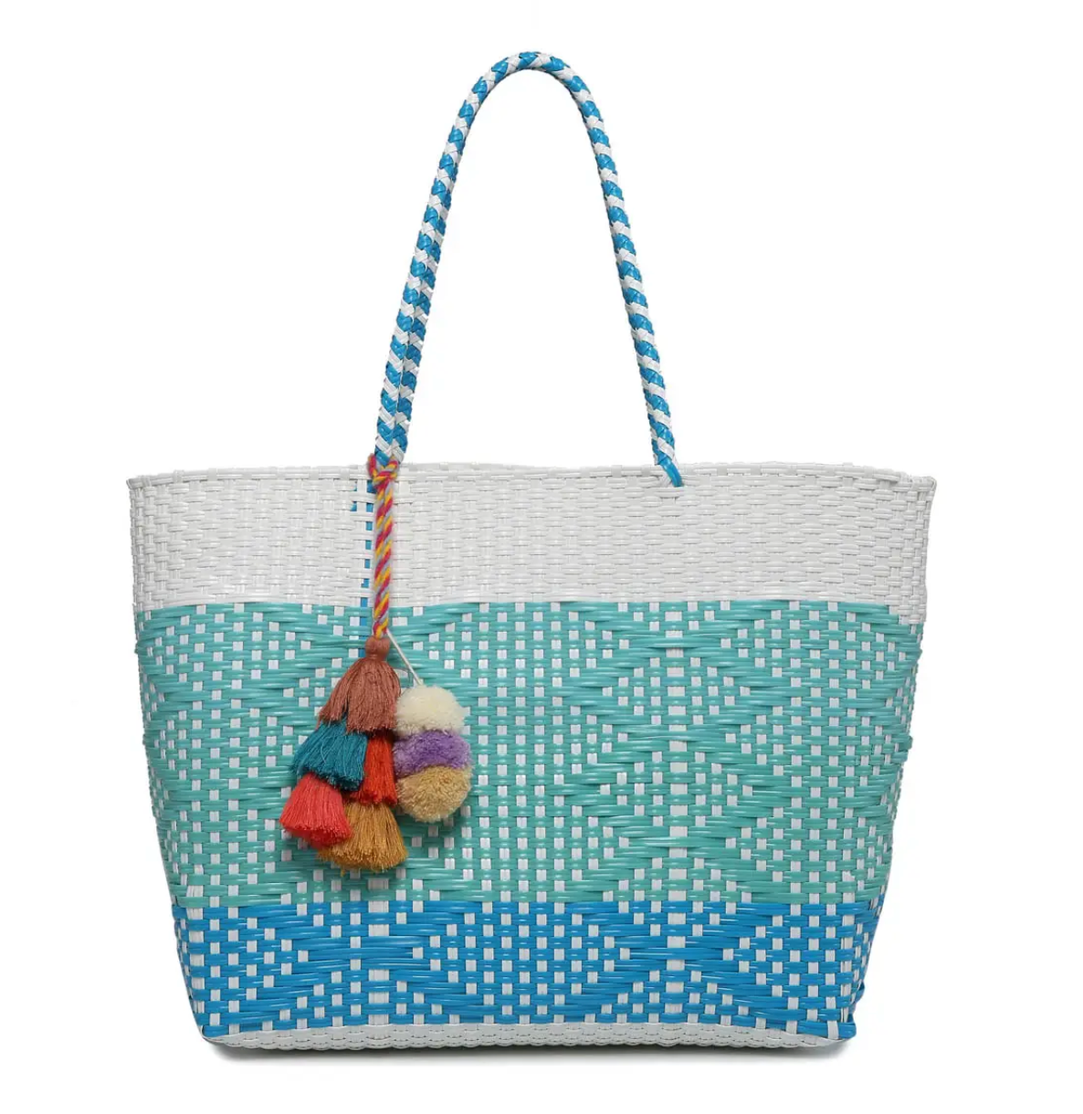 Shelby Large Handwoven Tote with Pom Poms