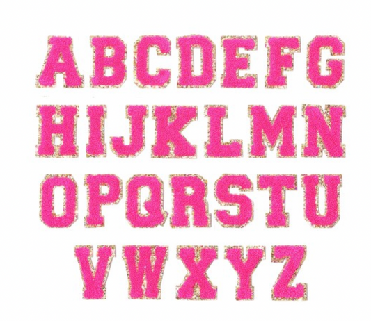 Hot Pink Gold Glitter Chenille Letter Patches