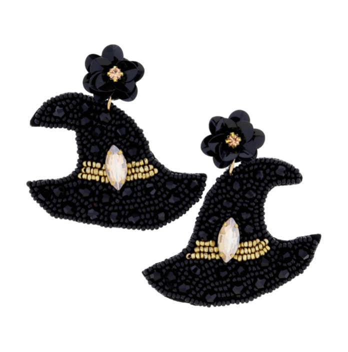 Beaded Witch Hat Earrings