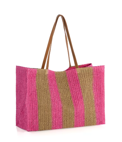 Woven Pink and Natural Stripe Tote