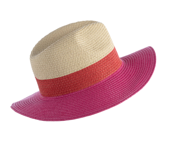 Pink Color Block Straw Hat