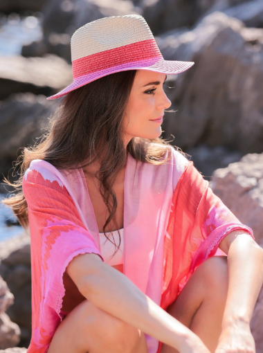 Pink Color Block Straw Hat