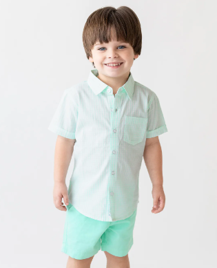 Aqua Gingham Button Up Collared Shirt by Ruffle Butts