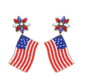 American Flag Seed Bead Jeweled Earring