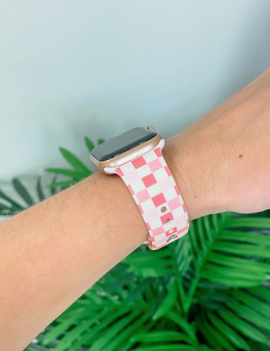 Pink Check Silicone Smart Watch Band