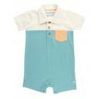 Marine Blue Color Block Polo Romper by Rugged Butts