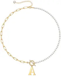 Initial Pearl Link Chain Necklace